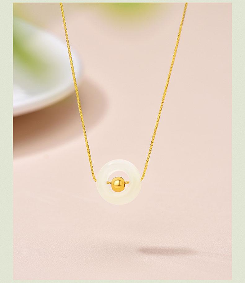 3D 999 Pure Gold & Hetian Jade Luck Beads Women's Necklace Pendant Gift