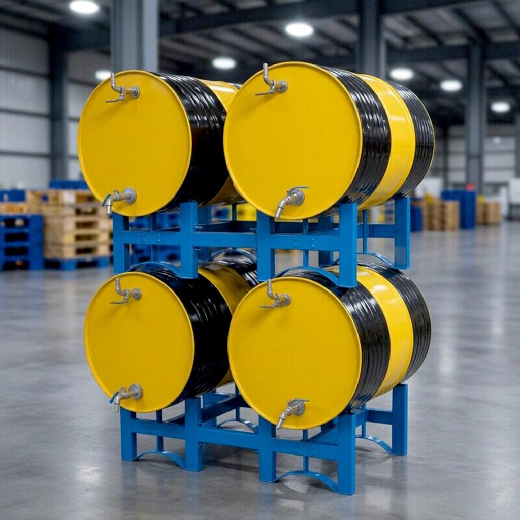Steel Oil Drum Stand: Leak-Proof Stackable Rack for Diesel Drums in Warehouses