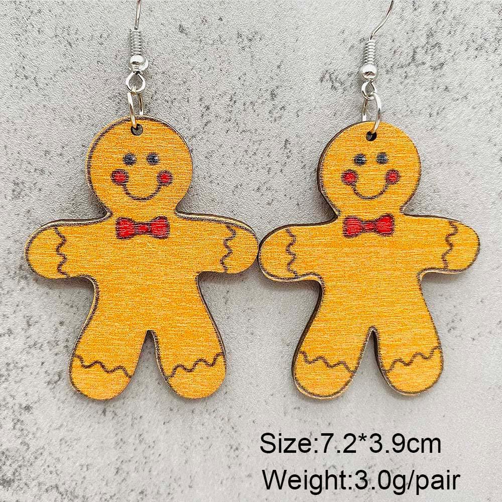 Festive Wooden Earrings: Gingerbread Man, Christmas Tree, Santa Claus, Snowman Prints
