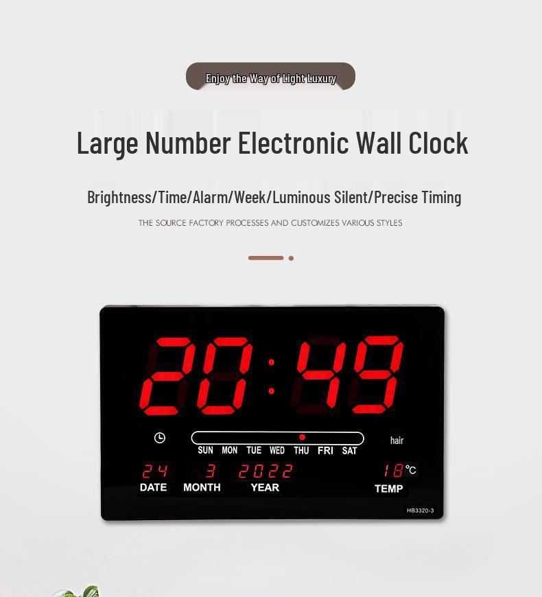 LED Digitaler ewiger Kalender mit großen Ziffern, Wanduhr mit Temperatur- und Luftfeuchtigkeitsanzeige.