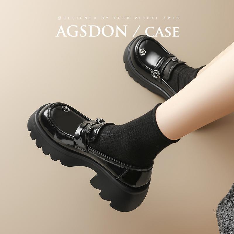 Augustine black platform loafers for women's 2025 autumn new models with skirts, thick heels, and jk small leather shoes.