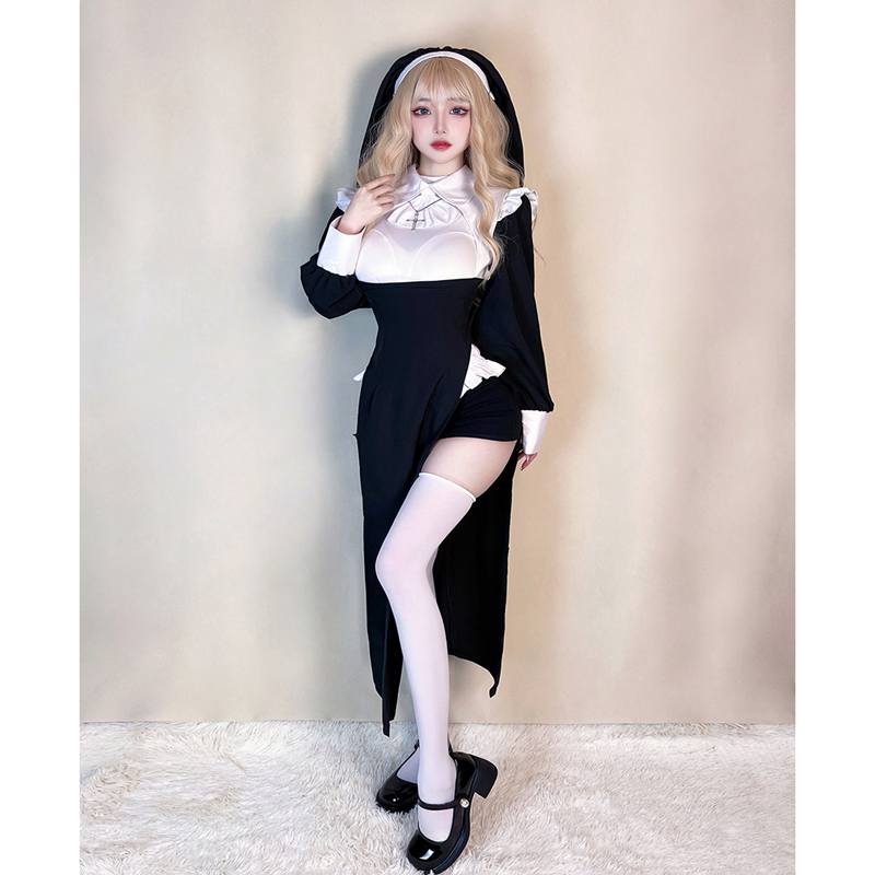 Halloween Adult Costume Women Vampire Sexy Cross Nun Costume Cosplay Uniform Dress
