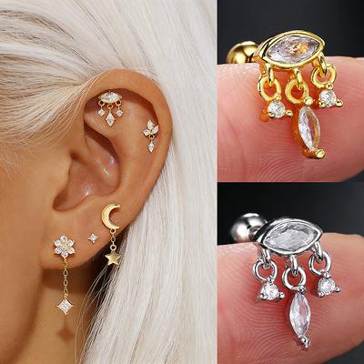 1pc Zircon Tassel Small Stud Earring For Women Gold Color Geometry Tragus Cartilage Helix Cartilage Ear Piercing Jewelry CC208