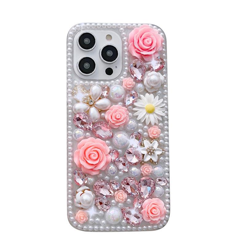 For IPhone16Promax Mobile Phone Case for Apple 14 Rhinestone 13 Pearl Flower Three-dimensional 12 Daisy Luxury Women