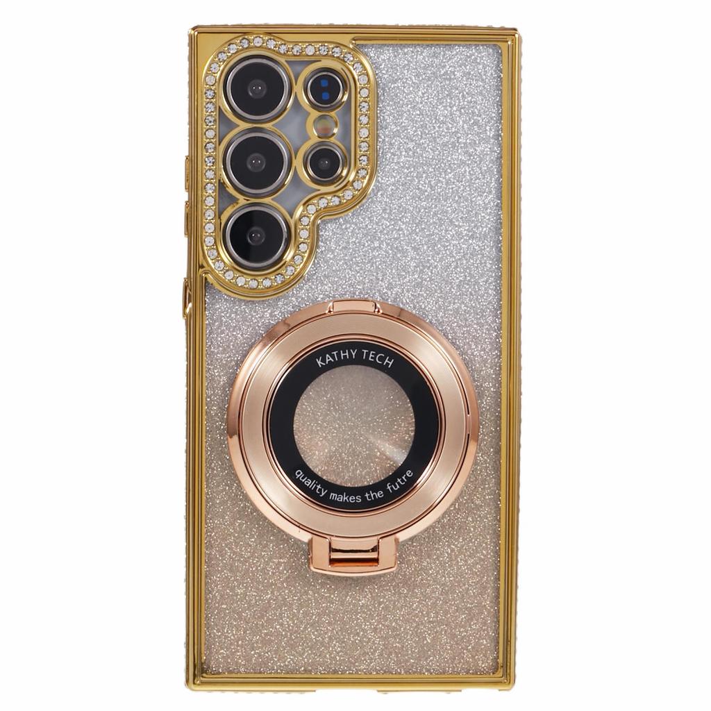 For Samsung Galaxy S23 Ultra TPU Case Rhinestone Gradient Phone Cover with Ring Kickstand
