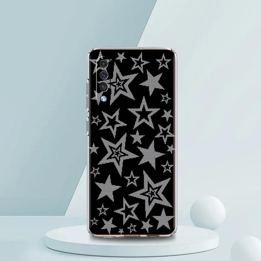 Transparent Phone Case for Samsung Galaxy A16 A14 A12 A22 A24 A42 A06 A20 A30 A40 Soft TPU Bags Silver Five-Pointed Star Pattern