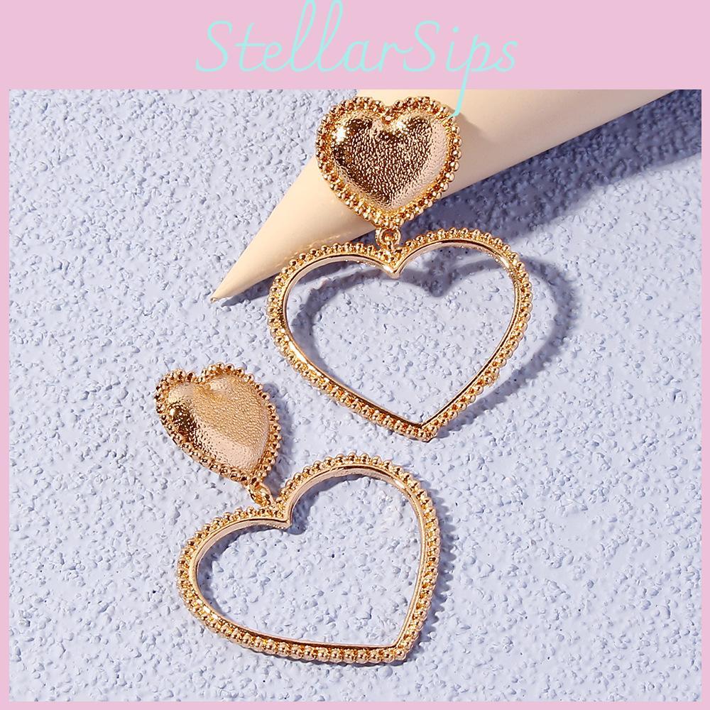 W240 Metal Heart Pendant Earrings With Geometric Style For Birthday And Celebration