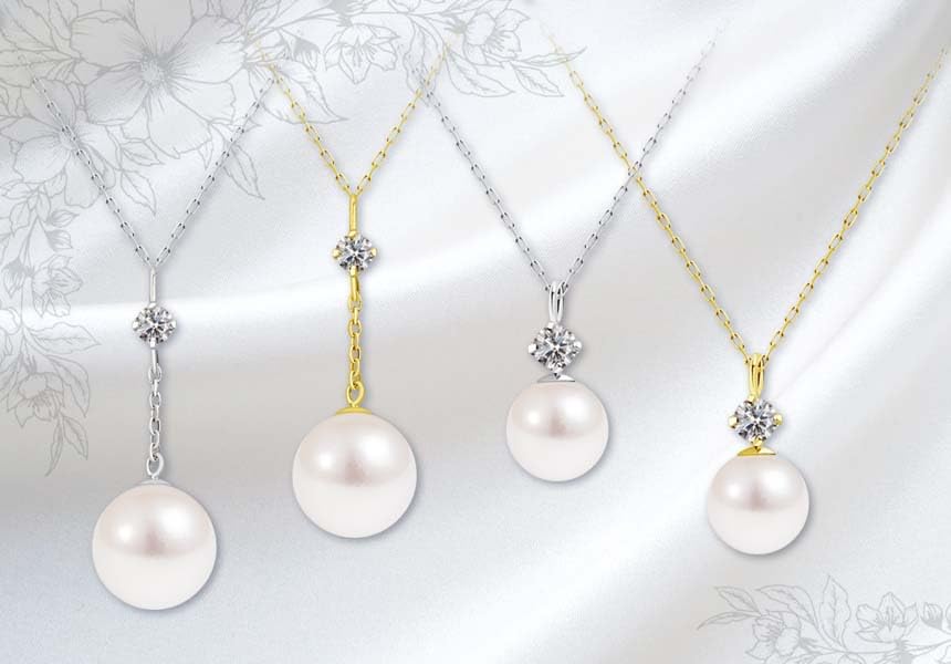 Sears Platinum PT900 Necklace for Akoya Pearls with Natural Women, 5.0-5.5mm 0.04ct Diamonds, Sp56-0007-b-pt