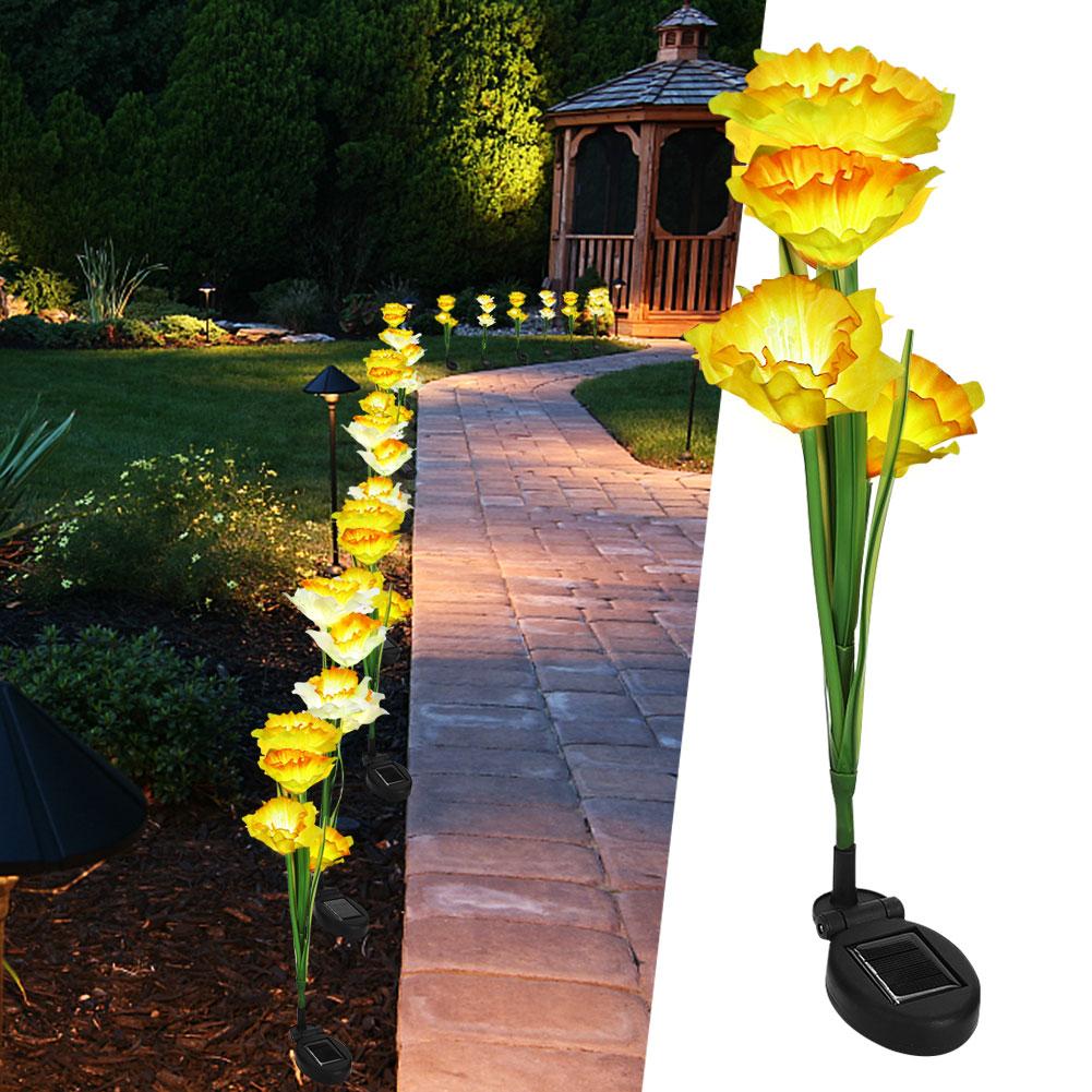 

Outdoor Solar Powered LED 4 Daffodil Flowers Lights Lamp for Garden Patio Backyard Decoration