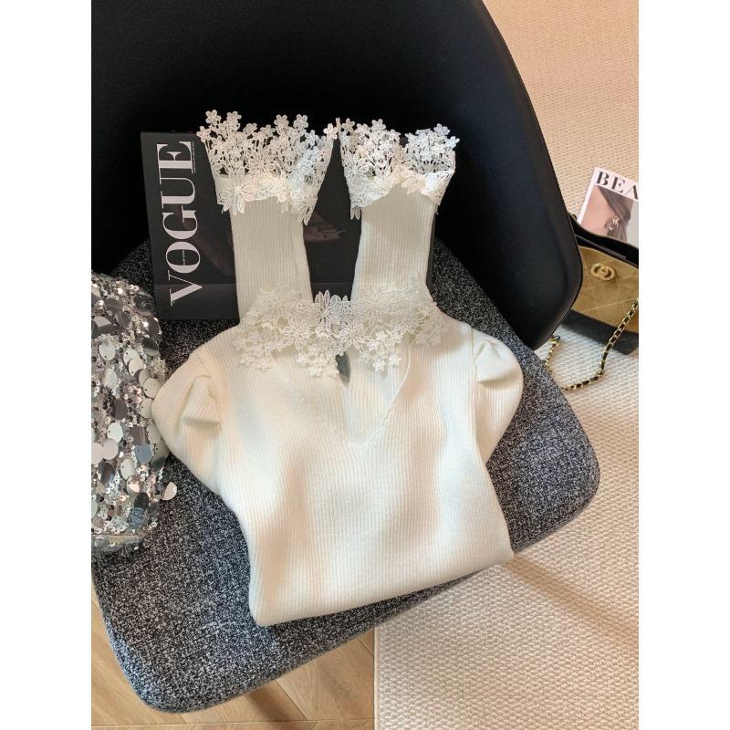 Lace splicing turtleneck knitted sweater small women can wear high-end bottoming shirt top autumn new models
