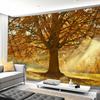 2D Enchanted Autumn Forest Tapestry Giant Oak with Sunlight Wall Hanging