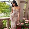 Women's Elegant Slim Fit Ruched Waist Dress Floral Print Long Gown