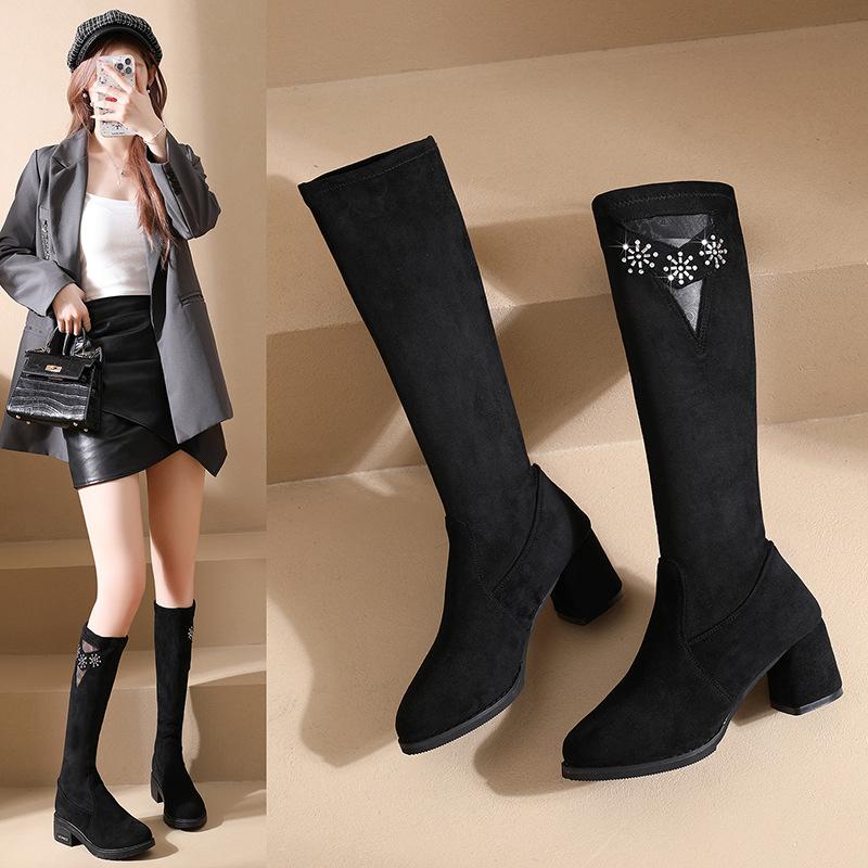 2025 Herbst- und Winter-Neustiefel, elastische Overknee-Stiefel, dicker Absatz dünn, hohe Stiefel fallen nicht herunter, High-Heel-Stiefel Damen