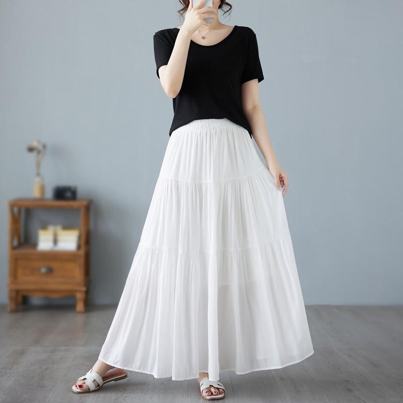 Women Plus Size Skirts Elastic Waist Solid Elegant Vintage Loose Pleated Skirts Holiday