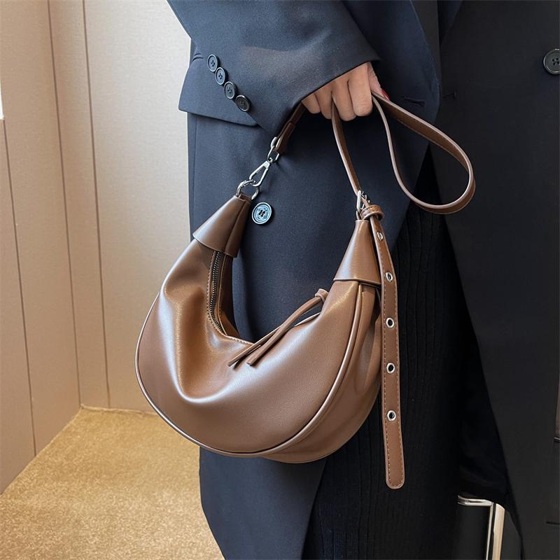 Half Moon Hobo Bags For Women  Latest Luxury Designer Handbag Soft PU Leather Pure Color Shoulder Crossbody Armpit Bag