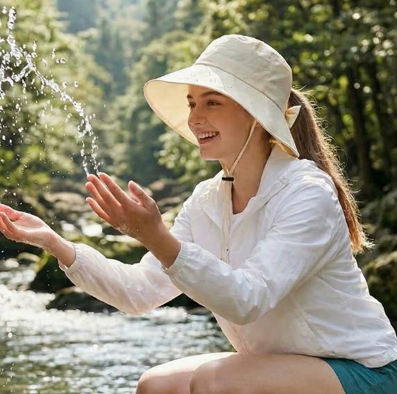 Breathable Windproof Wide Brim Sun Bucket Hat For Women With Ponytail Hole Breathable Sun Hat For Outdoor Summer Travel