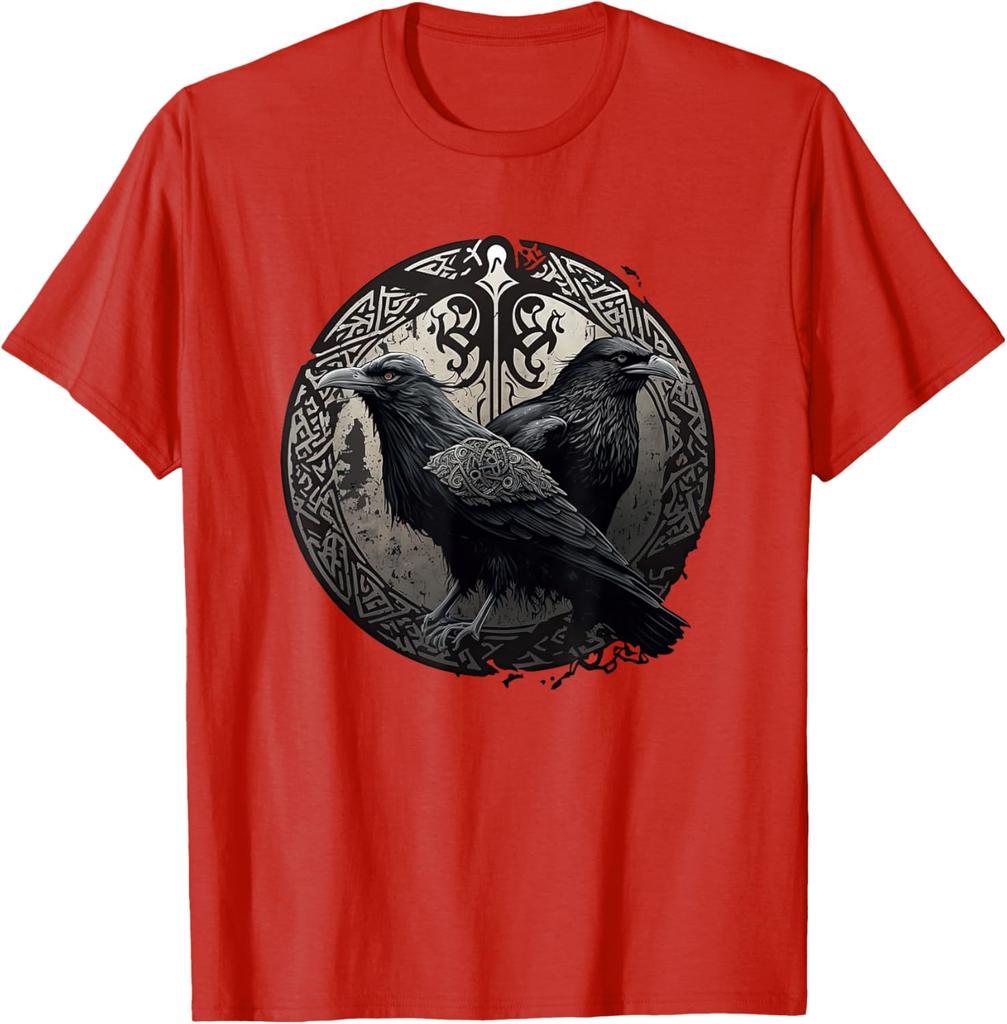 Huginn Muninn Ravens Norse Mythology Viking Symbol Graphic TShirt Men Casual Cotton Tee