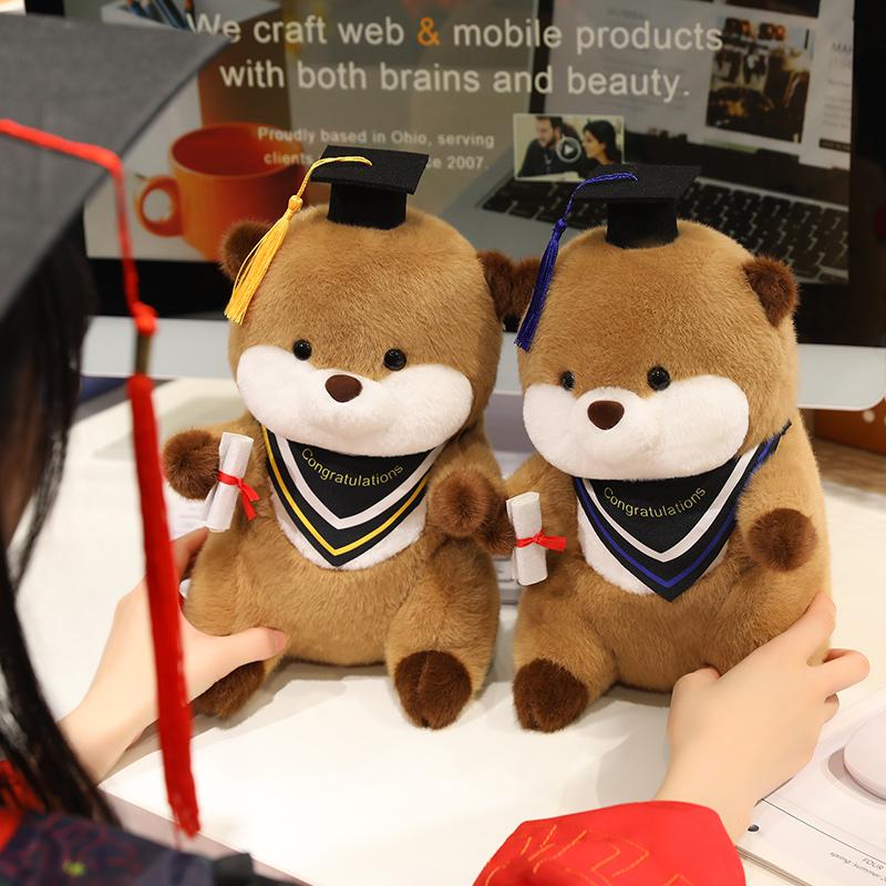 Creative 25cm Doctor Graduated Otter Animals Dolls Throw Pillow Funny Toys Dolls Cartoon Graduation Gifts for Students Decor