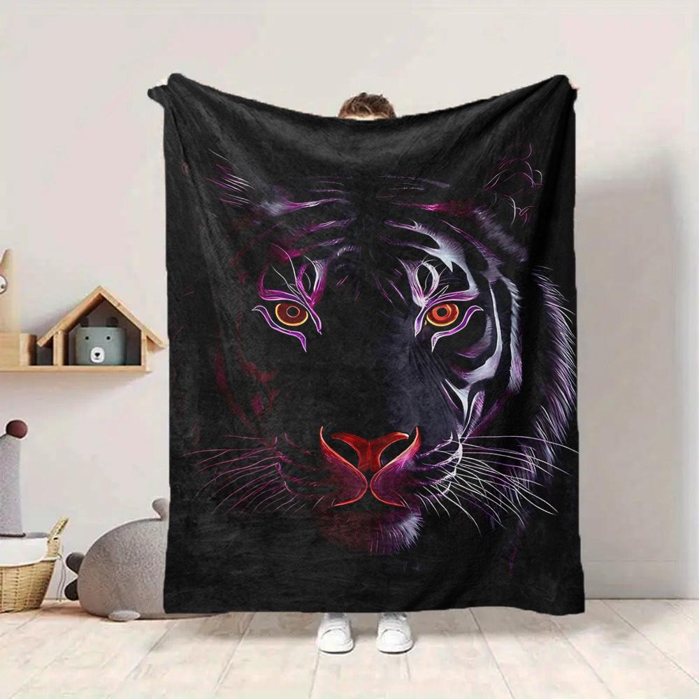 1pc Tiger Face Artwork Blanket Lightweight Blanket Throw Blanket For Sofa, Bed, Travel, Camping, Livingroom, Office, Couch, Chair Yy251010056