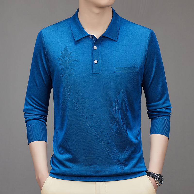 Long sleeved T-shirt Men's Ice Silk Lapel Top Bottoming Shirt Middle-aged Dad Loose Casual Polo Shirt