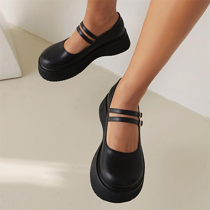 Women's Flats Fashion Flat Platform Black White Wedge Loafers Shoes Patent Leather Straps Mary Janes Shoes Girls