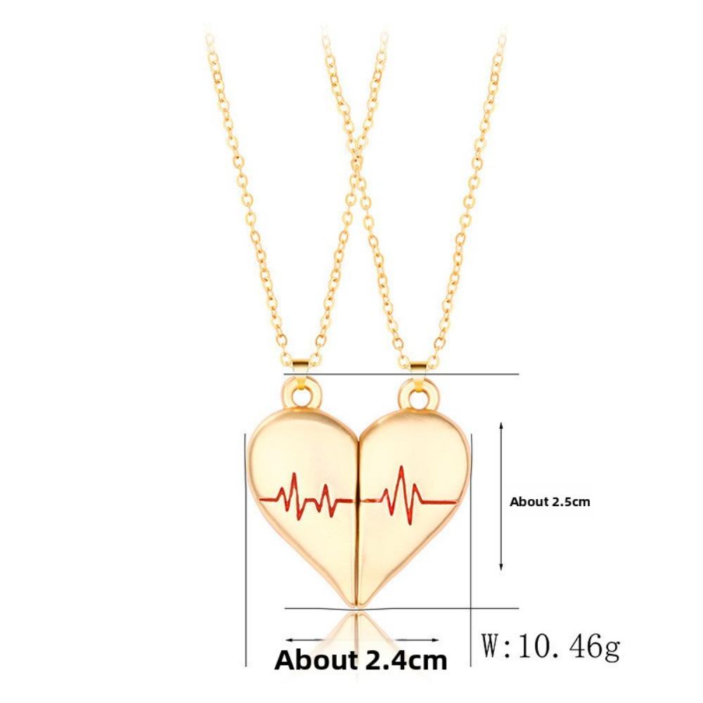 Heartbeat Magnetic Couple Necklace ECG Love Pendant Set Magnetic Clavicle Chain for Him and Her