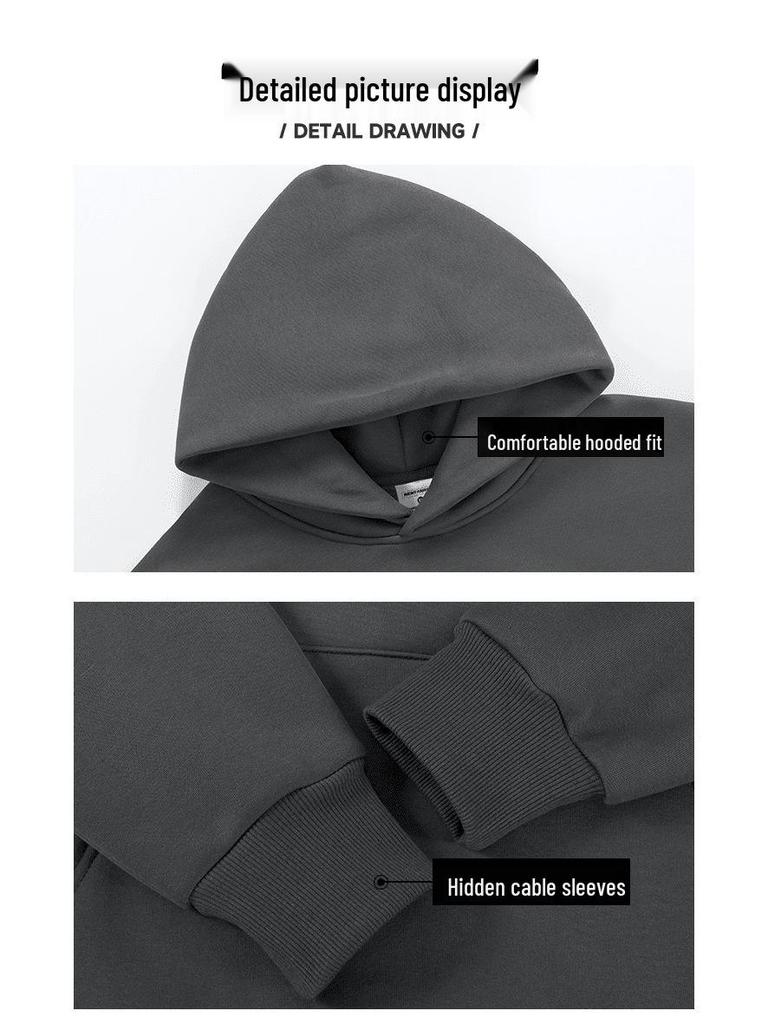 Men's Heavyweight Velvet Crewneck Sweatshirt - Thick Lambswool-Style, Loose Fit, Solid Color, Unisex, 500g.