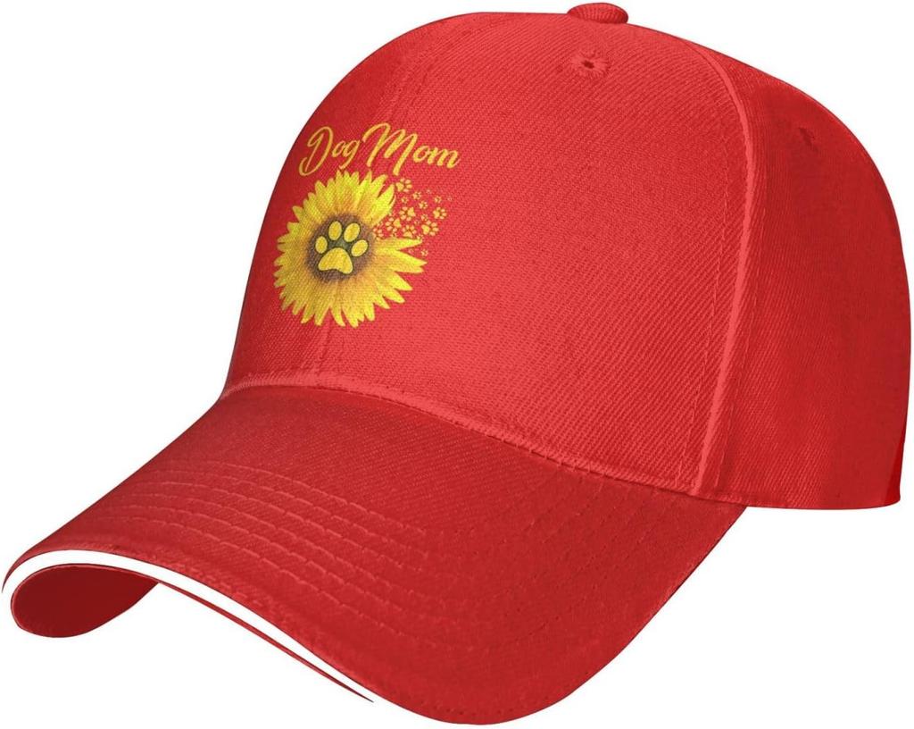 Dog Mom Sunflower Paw Print Baseball Cap Unisex Adjustable Polyester Casual Summer Sun Protection Hat