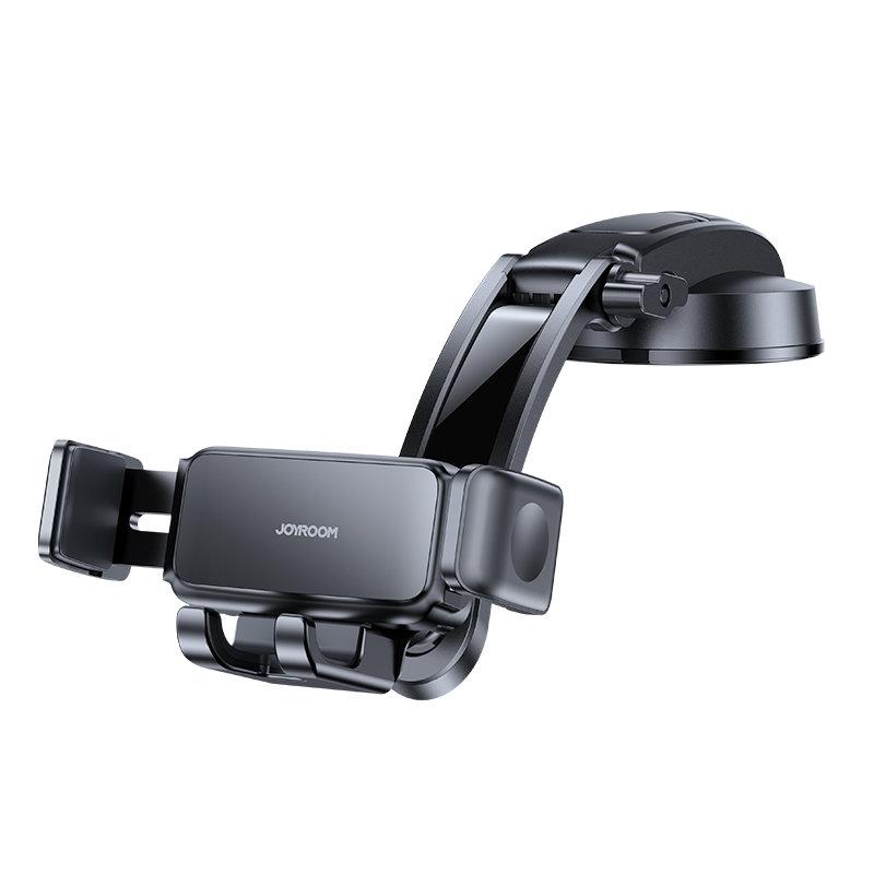 Black car phone holder for smartphone on the dashboard
