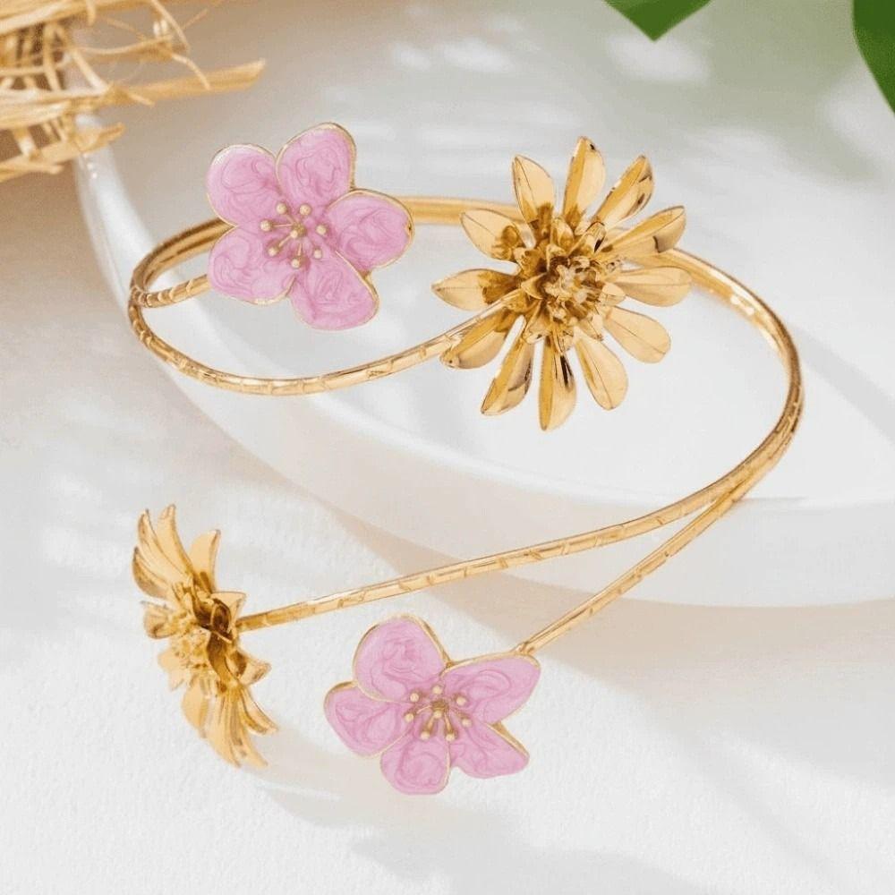 Zink Zinklegierung Chrysanthemen Armreif Offener Armreif Verstellbares Aprikosenblüten Armband Meeresurlaub