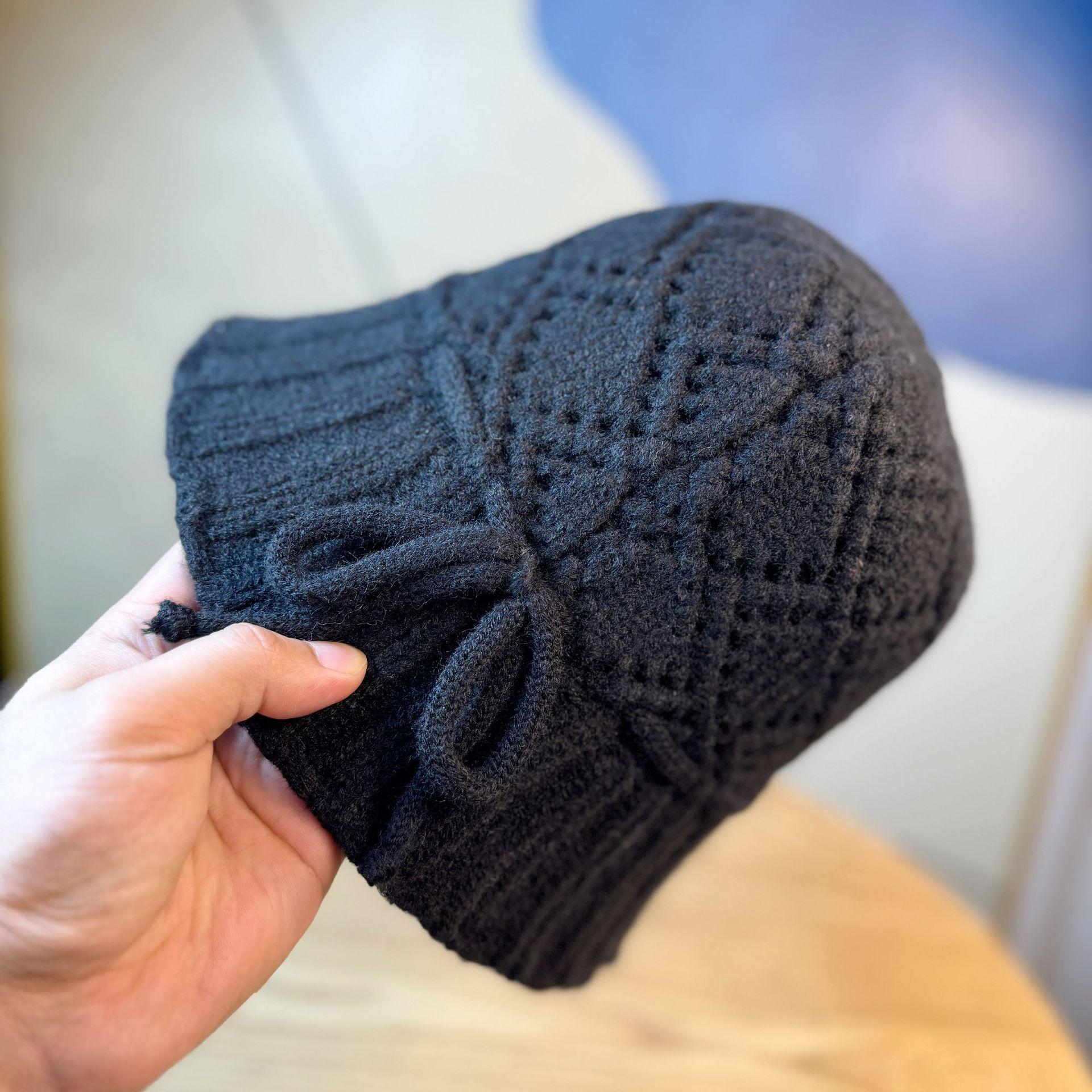 

Ladies Bucket Hat Hollow Rope Knitted Hat Autumn and Winter Warm Knitted Hat New one size чорний