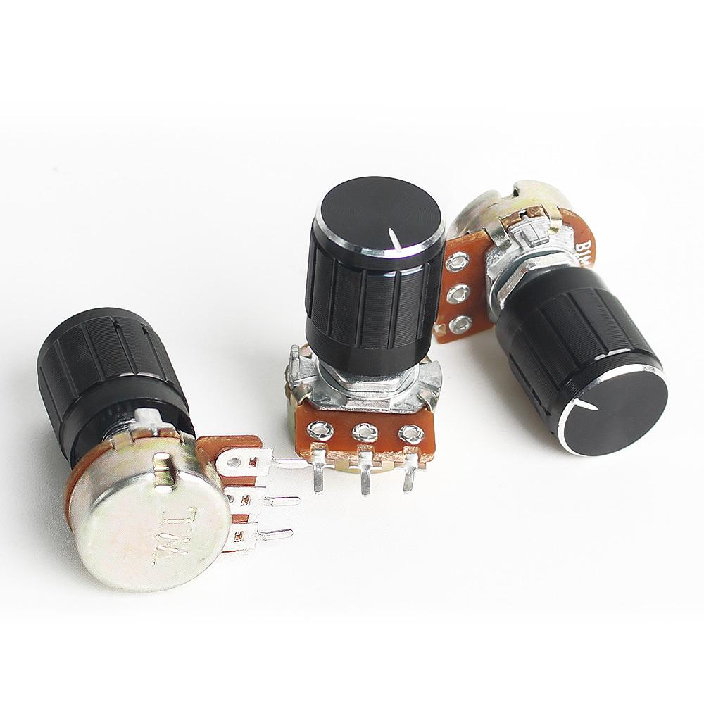 5 Set WH148 15MM Linear Potentiometer Kit 3pin B1K B2K B5K B10K B20K B50K B100K B250K 500K 1M With Black Aluminum Alloy Knob Cap