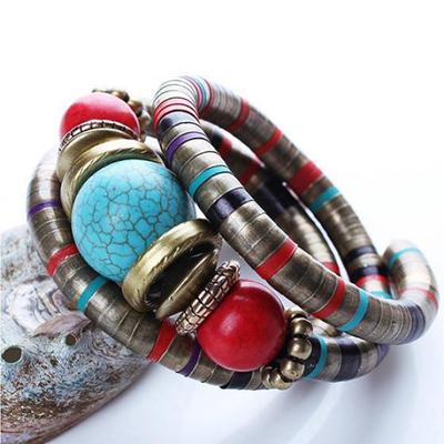 Gioielli da donna con bracciale rigido turchese multistrato in stile bohémien