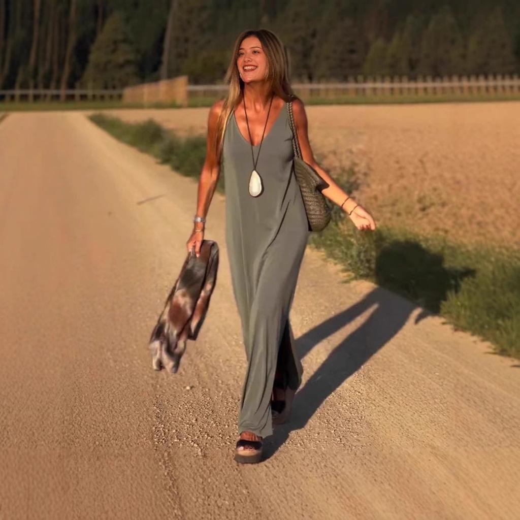 2025 Summer V-Neck Spaghetti Strap Dress - Women's Sexy and Trendy Style