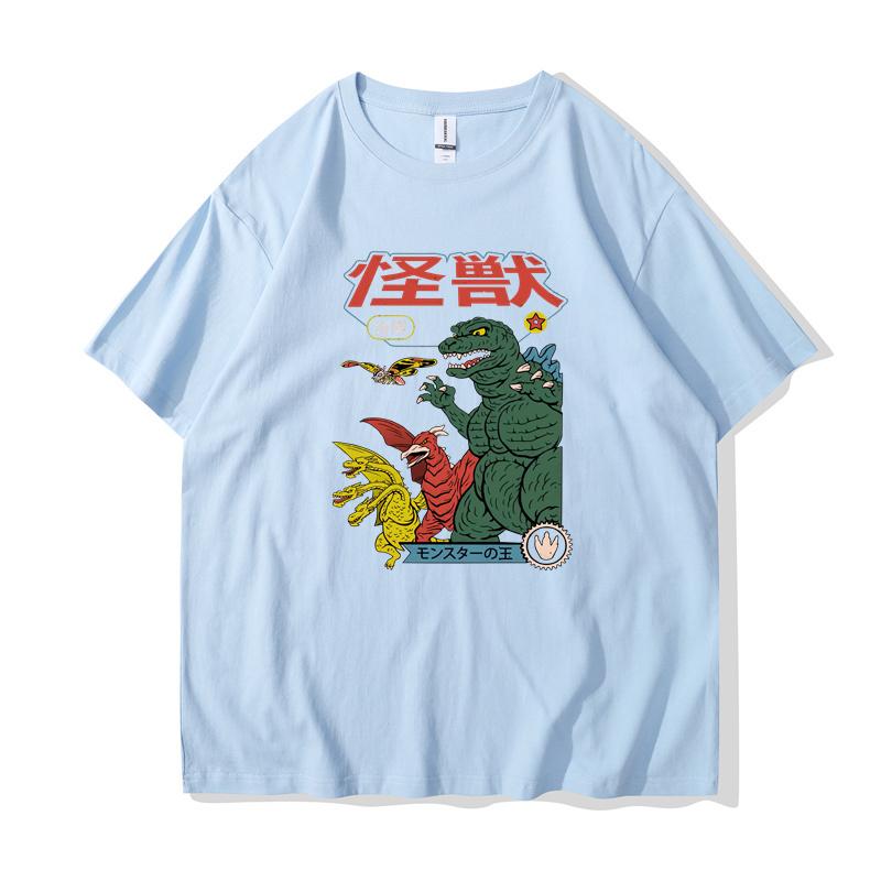 T-shirt Street Style T-shirt Cartoon Short Sleeve Casual Summer Cotton Men's Hip Hop Dinosaur Print 2023 Japan Harajuku Top