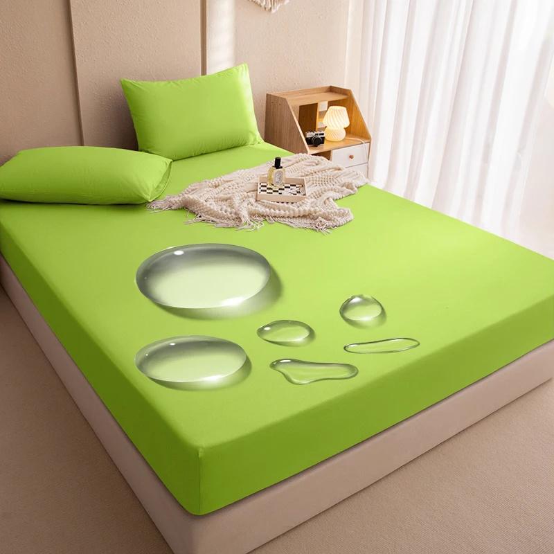 100% Waterproof Solid Bed Fitted Sheet Nordic Adjustable Mattress Covers Four Corners with Elastic Band Multi Size Bed Sheet