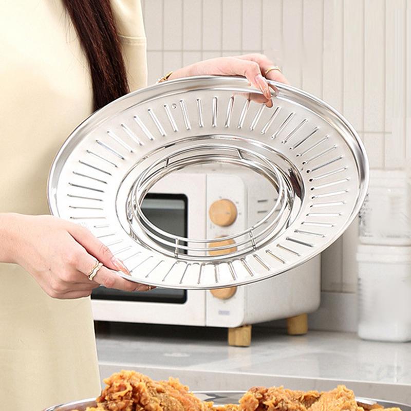 Fried Food Draining Rack Stainless Steel Kitchen Oil Filter Tray Draining Pan Round Strainer Colander Plate For Home Baking