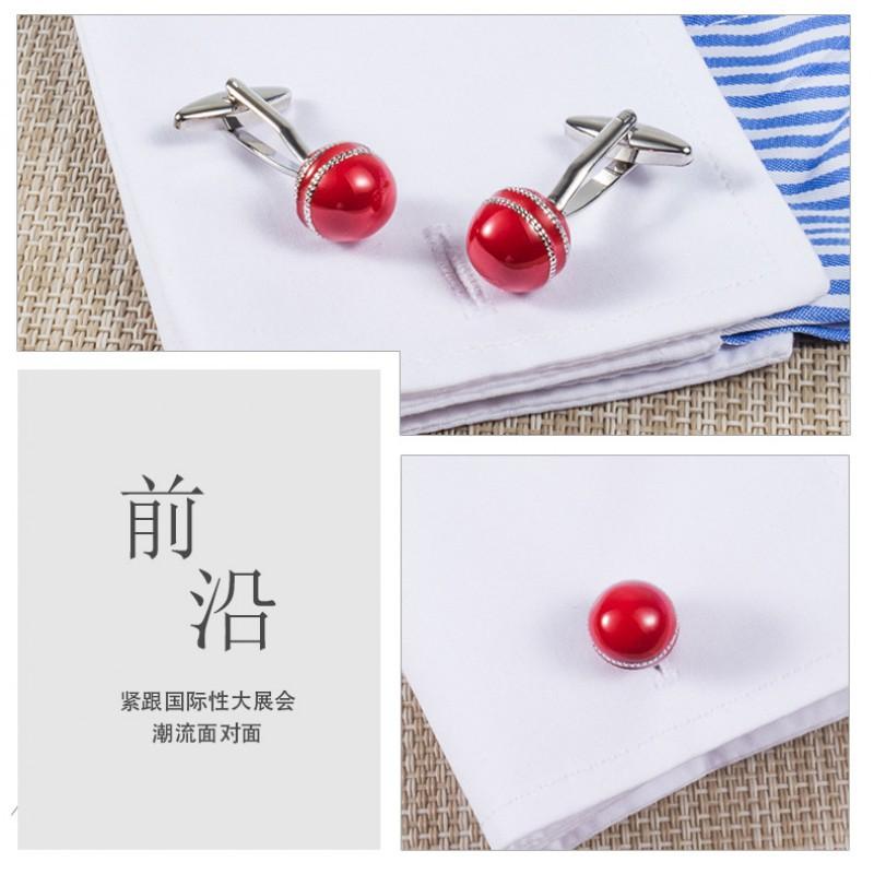 Red Painted Silver Edged Ball Shaped Copper Metal Cufflinks Men's French