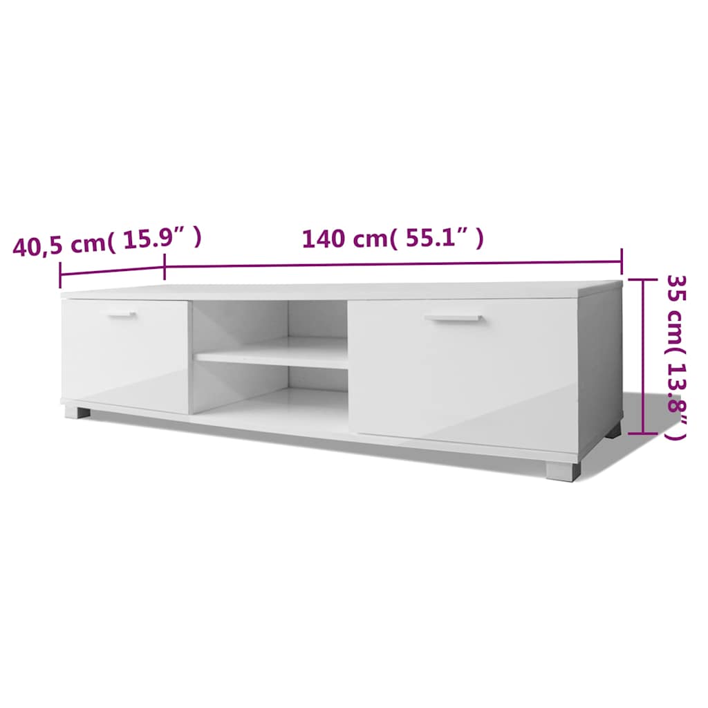 TV Stand High Gloss White 140x40.5x35 Cm