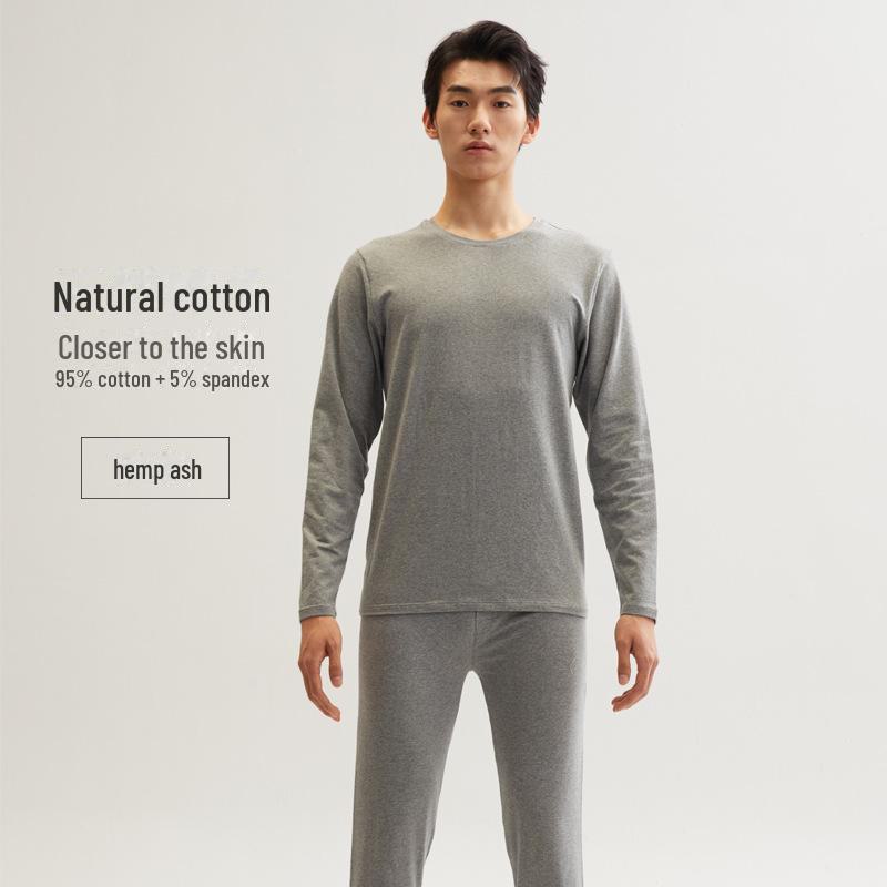 Men's and Women's Skin-Friendly Thermal Underwear Suit - Pure Cotton, Solid Color, Thin Design, Antibacterial, Large Sizes, Autumn/Winter Wear