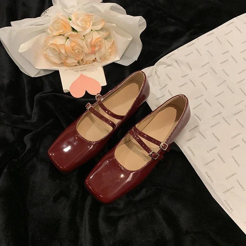 

Fashion 2024 summer new fashion comfortable shallow mouth square head casual flat loafers 35 красный