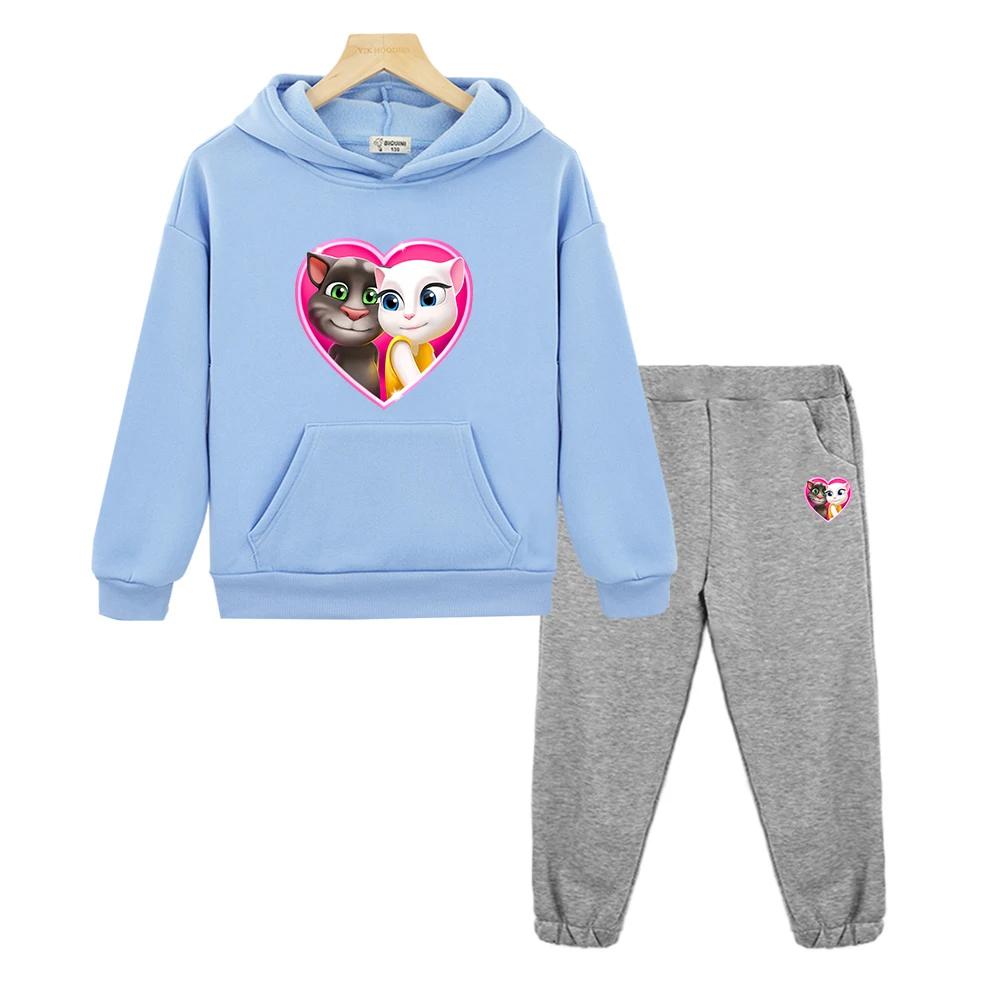2 pièces pull+Pant Pantalon Chat Tom qui parle Sweat à capuche Sweat à manches longues polaire Veste garçons filles Ensembles de sport à capuche vêtements boutique enfants Noël