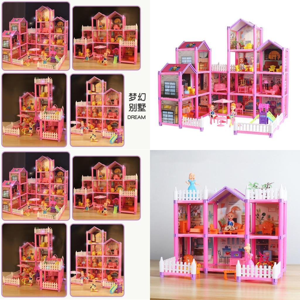 Colorful Led Light Huge Dollhouse 14 Rooms 7 Designs Perfect Gift For Girls