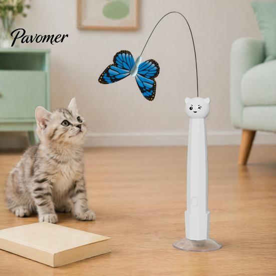 Electric Butterfly Cat Toy Wand, Rechargeable Interactive Wand Toy, 360 Spinning Self-Play Indoor Pet Enrichment Supplies with 2 Modes, Suction