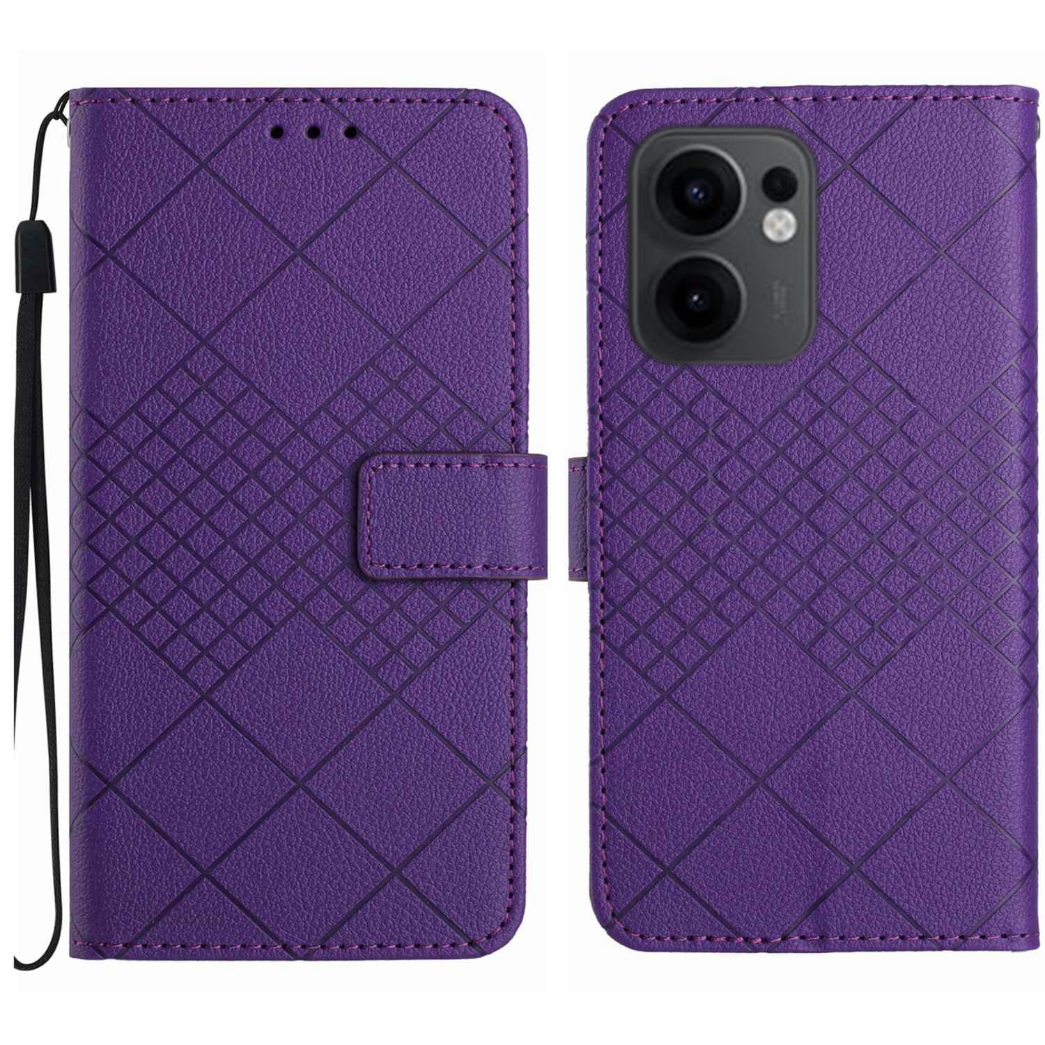 

For Oppo Reno13 F 5G/4G Wallet Phone Case Imprint PU Leather Flip Folio Cover Dark Purple