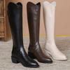 Fashion Warm Elegant Heeled Pointed Toe Knee High Shaft Shoes Woman Demi-season Waterproof New in Comfortable Pu 39 Long Boots for Women