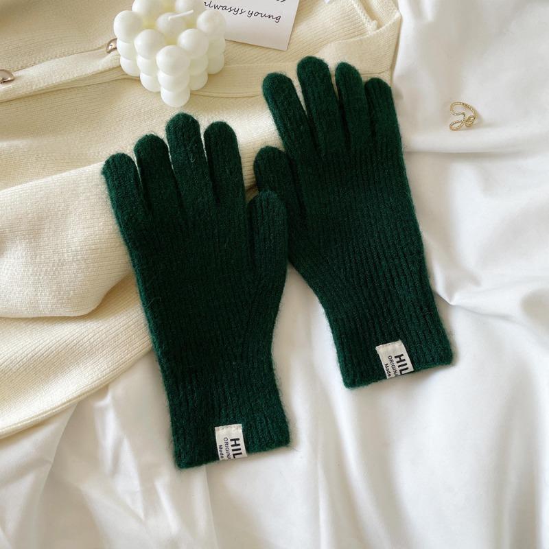 Simple earth-colored wool gloves knitted gloves women's autumn and winter warm advanced relaxation short gloves