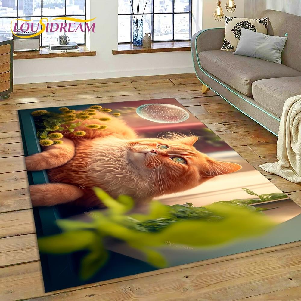 3D Persian Cat,Cute Calico Cat,Ragdoll Cartoon Rug Carpet for Living Room Bedroom Home Decor,Non-slip for Sofa  Doormat Gift Kid