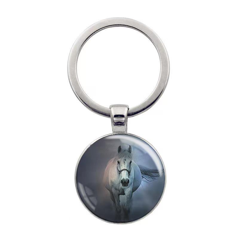 Running Stallion Pattern Round Pendant Keychain - Hot-selling Metal Charm Gift