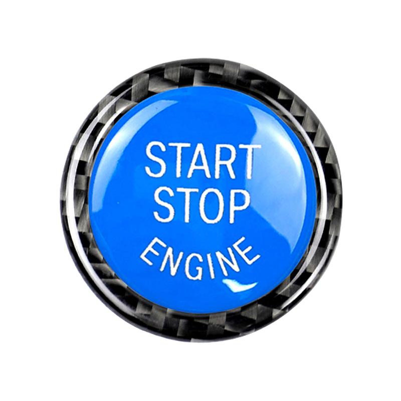 Protective Engine Start Stop Button Cover with Blue Carbon Trim Rings Kit for E90 E92 E93 320i Z4 E89 Car Accessories
